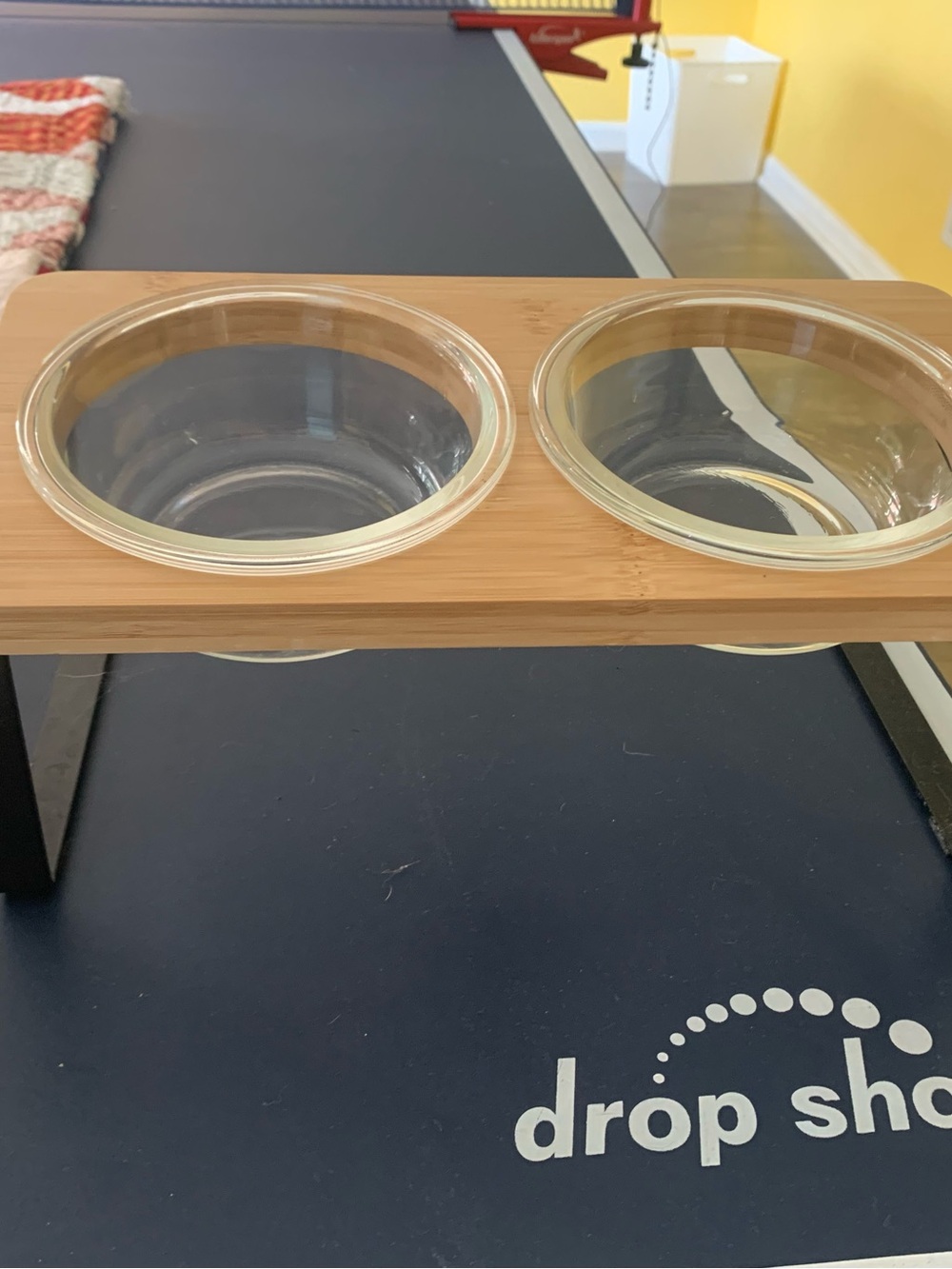 Amazon Bamboo Double Elevated Cat Bowl Set with Clear Glass Bowls